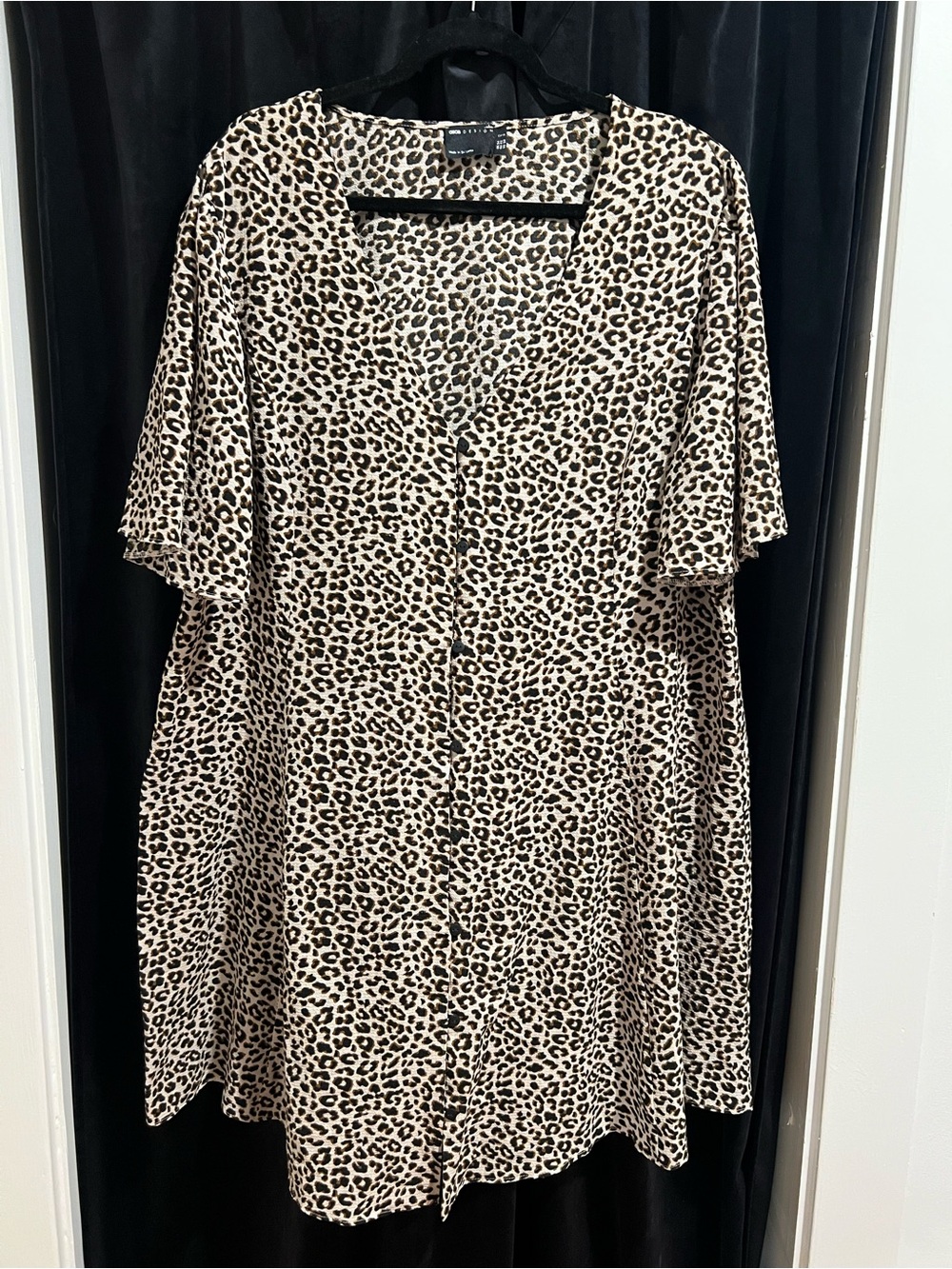 ASOS Curve Beige and Black Leopard Print Button-Front Mini Dress